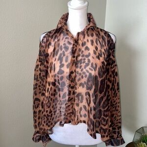UNIF Cold Shoulder Cheetah Blouse